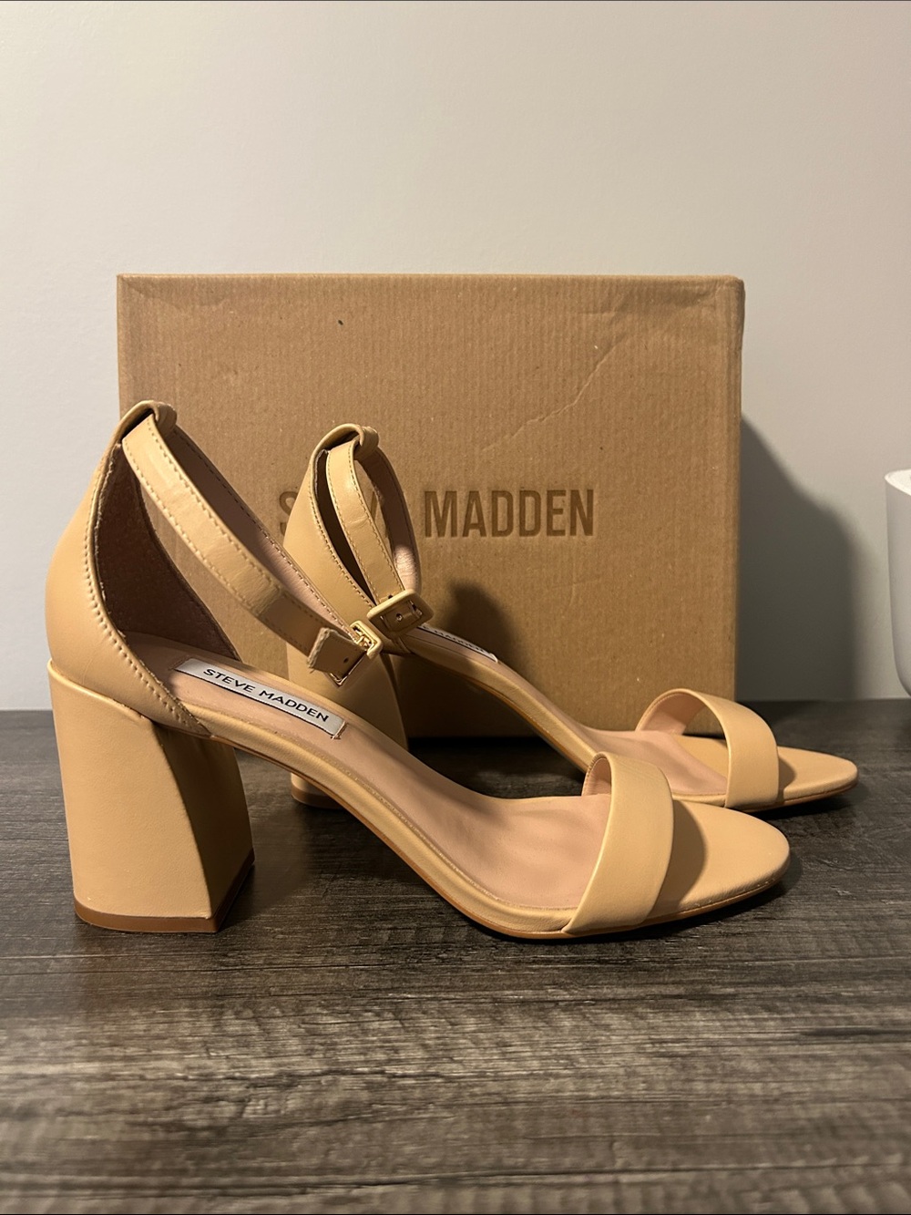 Steve Madden Nude/Tan Ankle-Strap Block Heel Sandals - Picture 3 of 8